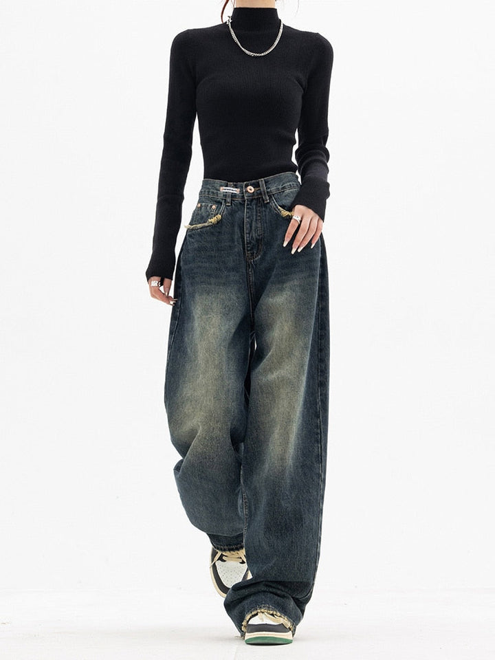 High-Waist Wide-Leg Baggy Jeans - Rosa
