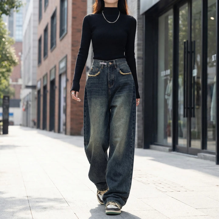 High-Waist Wide-Leg Baggy Jeans - Rosa