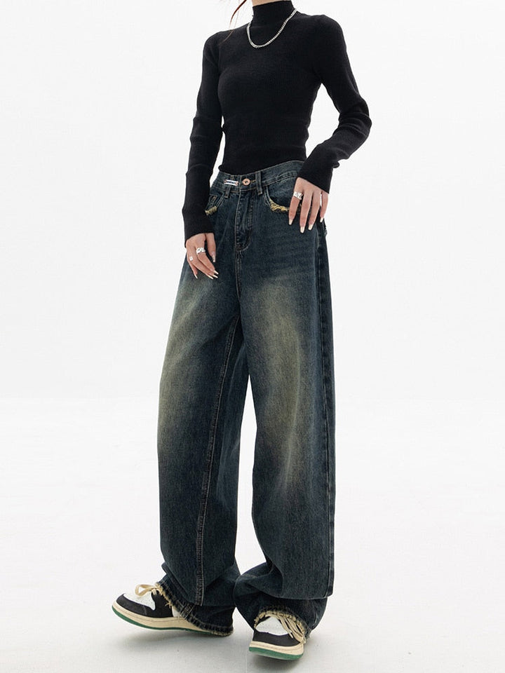 High-Waist Wide-Leg Baggy Jeans - Rosa