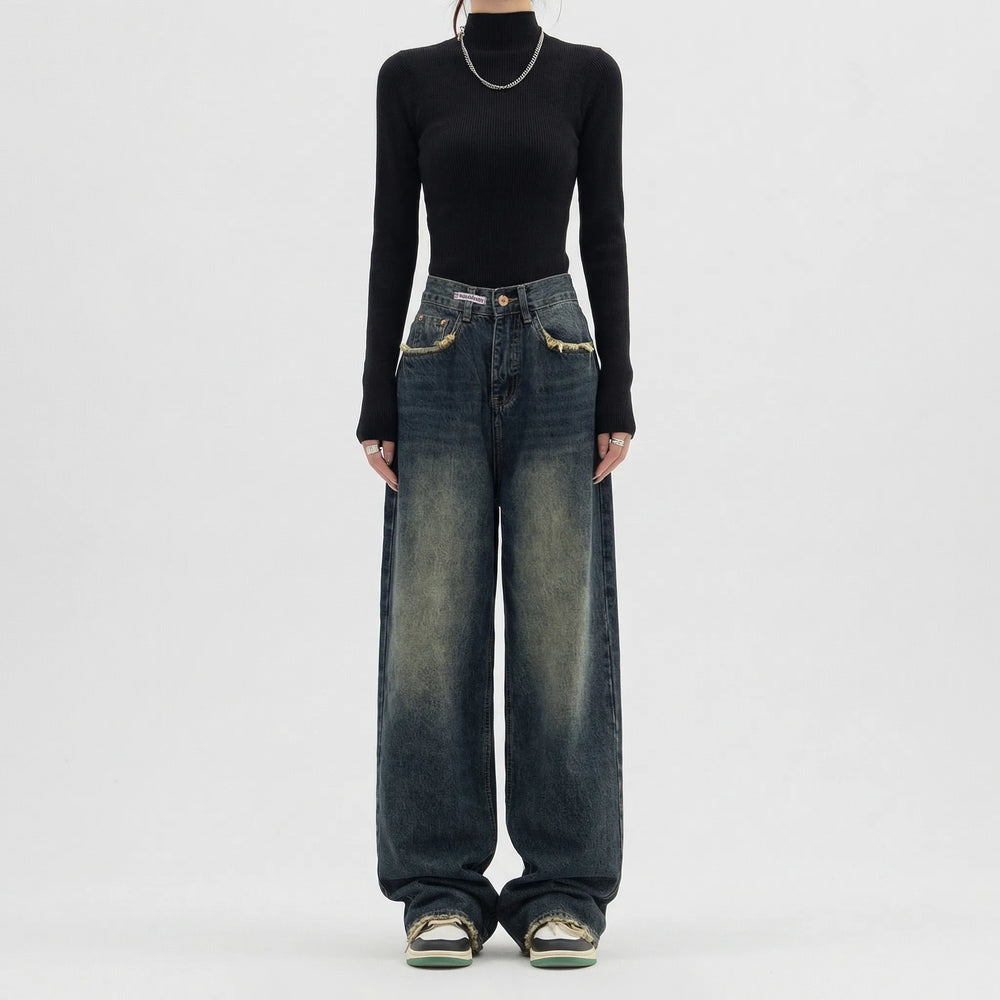 High-Waist Wide-Leg Baggy Jeans - Rosa