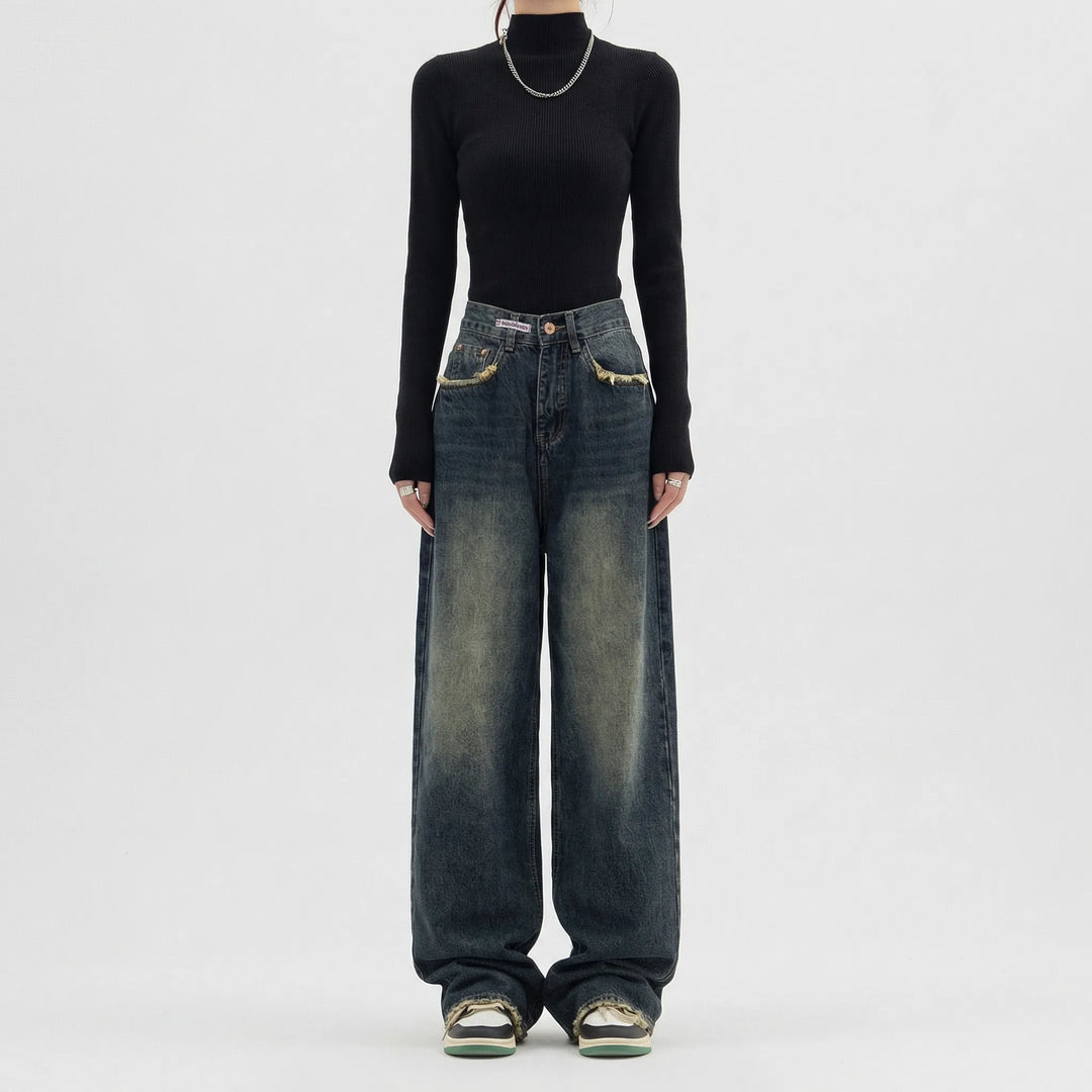 High-Waist Wide-Leg Baggy Jeans - Rosa