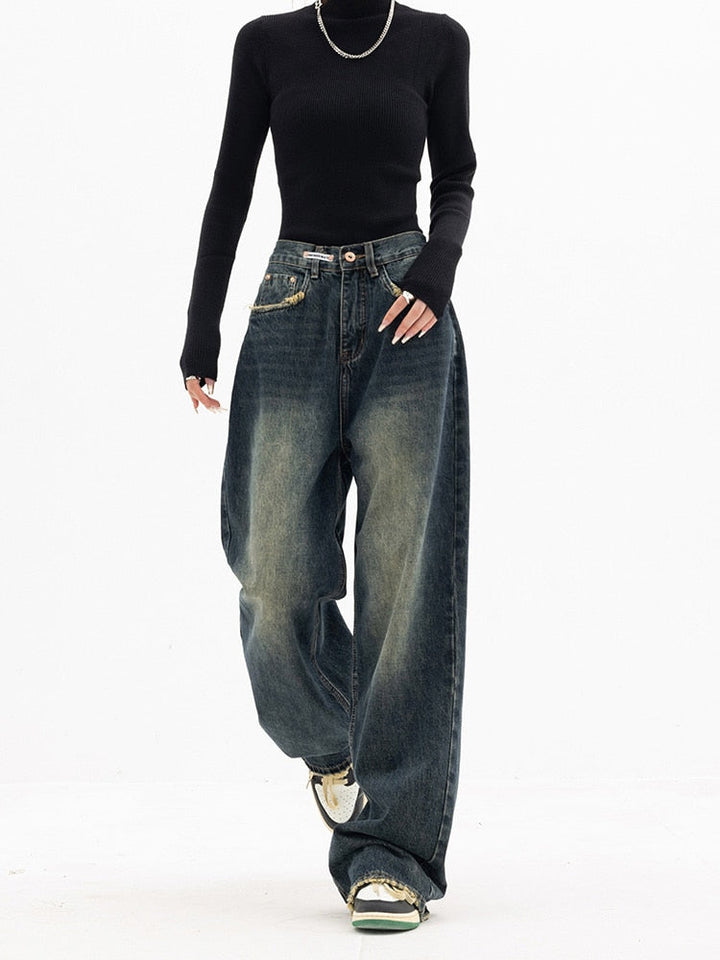 High-Waist Wide-Leg Baggy Jeans - Rosa
