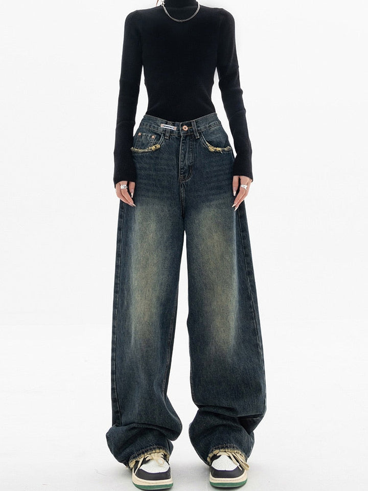 High-Waist Wide-Leg Baggy Jeans - Rosa