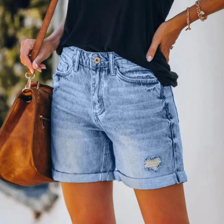 High-Waisted Denim Shorts With A Worn-In Look - Molly