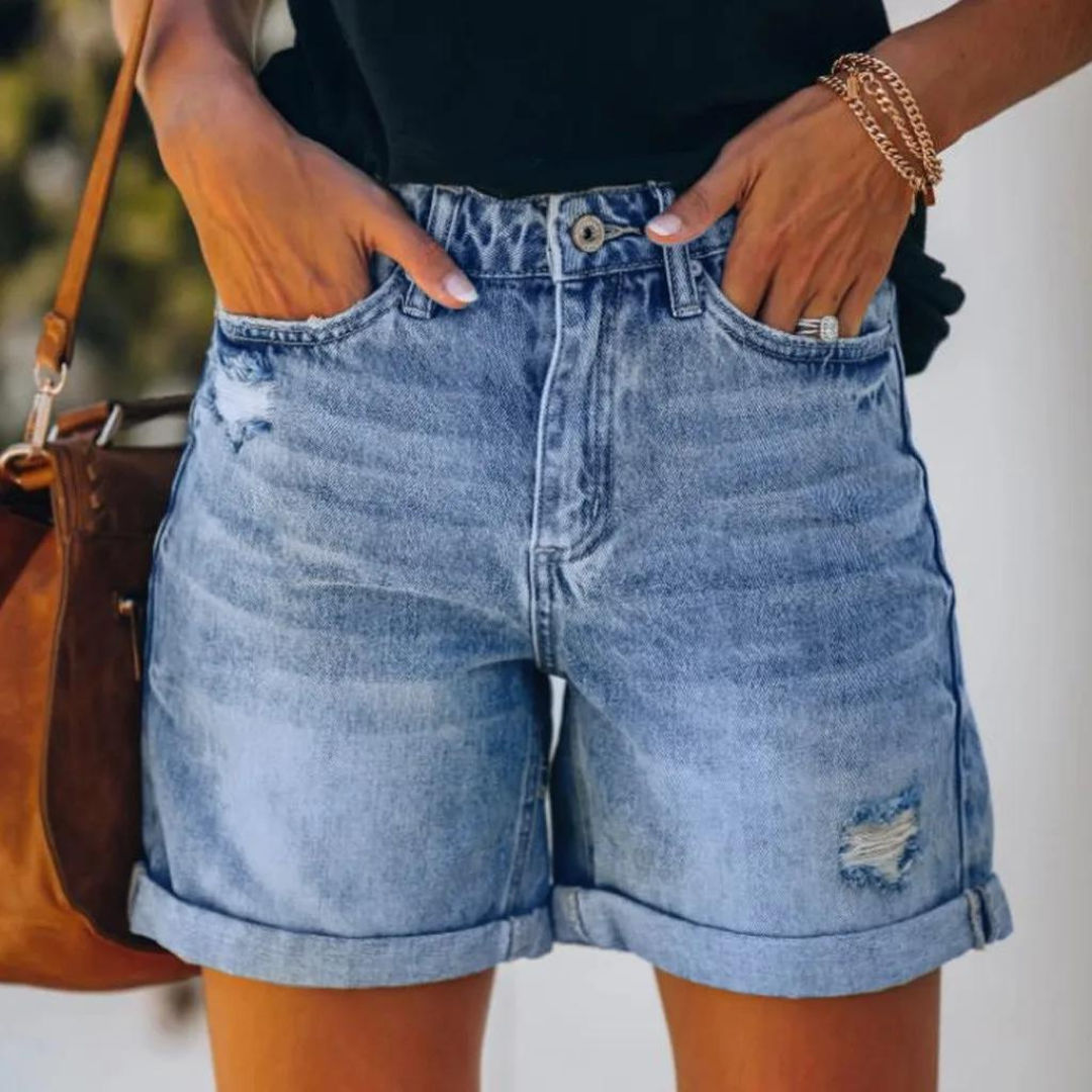 High-Waisted Denim Shorts With A Worn-In Look - Molly