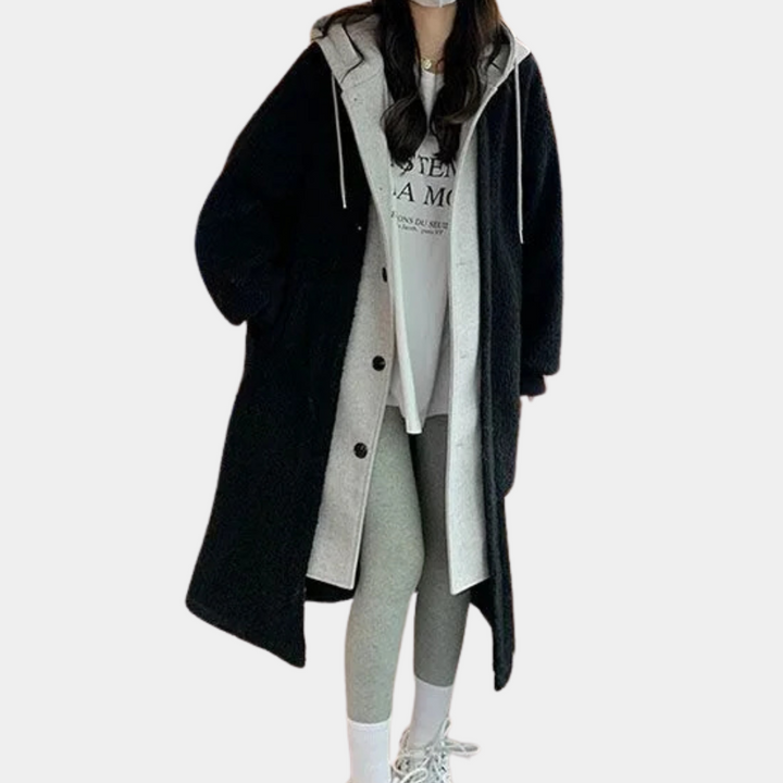 Casual Long Women's Coat with Hood - Isla