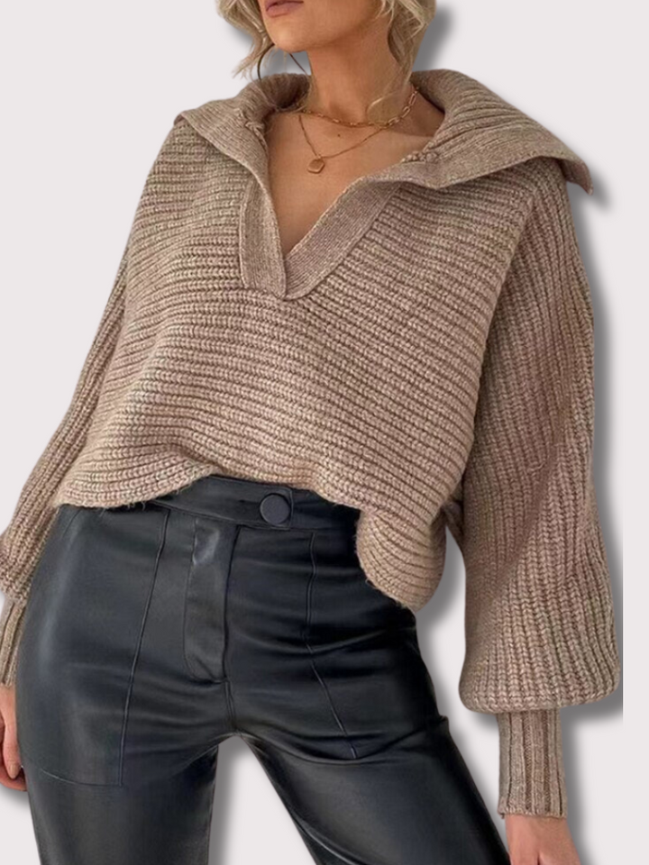 Dzianinowy sweter z dekoltem w serek - Isolde