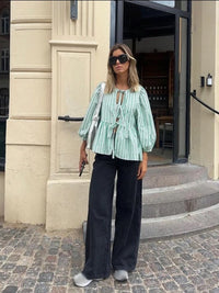 Checked Women's Blouse with Puff Sleeves – Maeve
