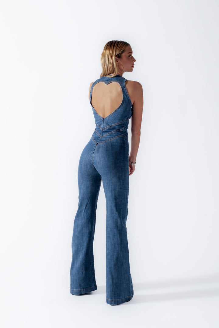 Heart-Shaped Backless Women's Denim Jumpsuit – Sakura