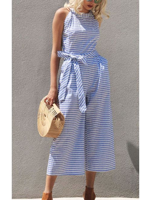 Striped Women's Jumpsuit with Halter Neck – Vivienne