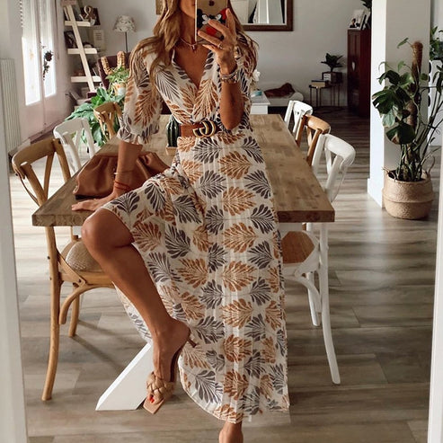 Luchtige Zomerjurk met Bladprint - Livia