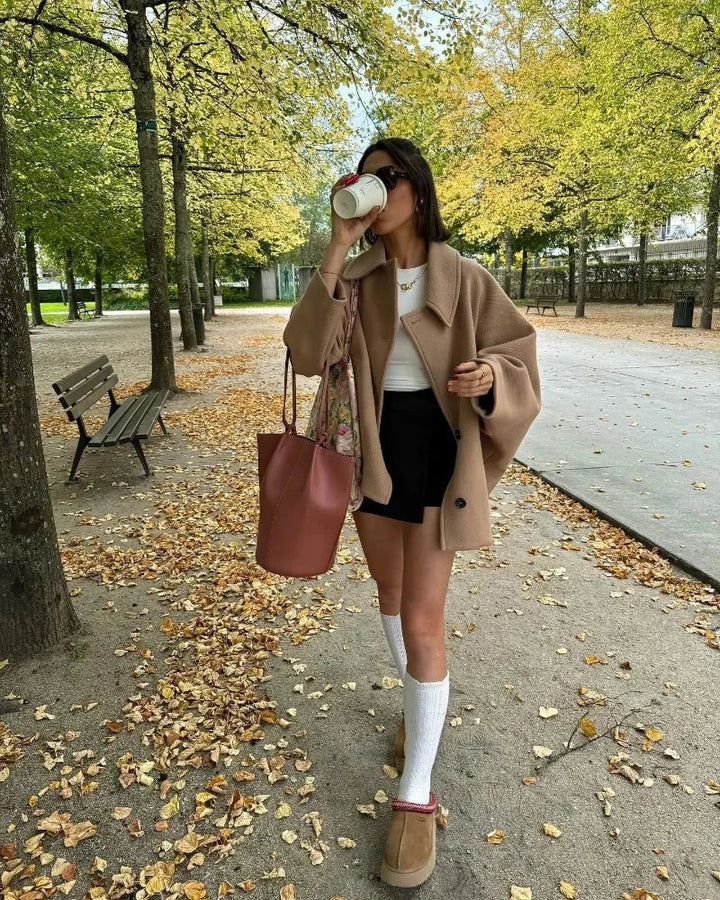 Women's mid-length coat in oversized look with button closure – Selina