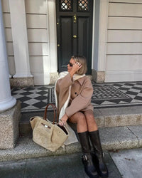 Women's mid-length coat in oversized look with button closure – Selina