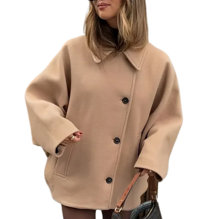 Women's mid-length coat in oversized look with button closure – Selina