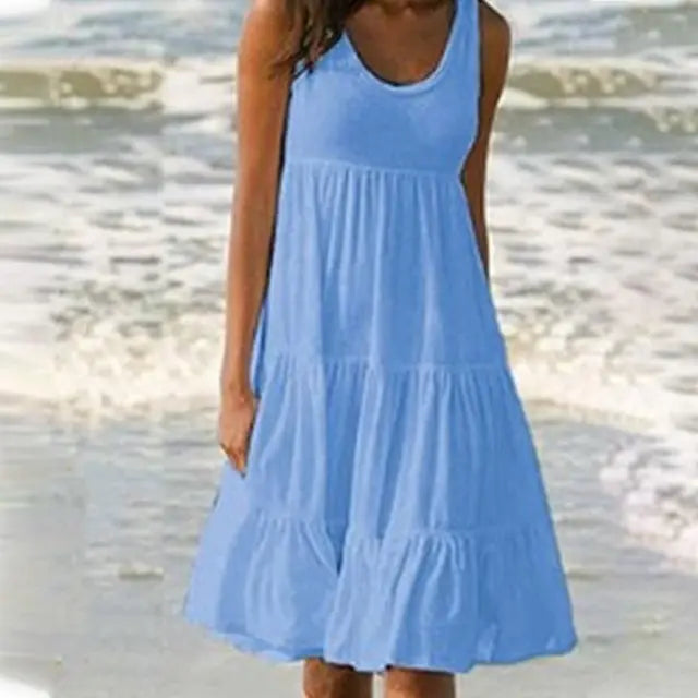 Trendy sleeveless mini dress with round neckline - Amelie
