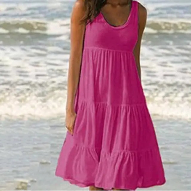 Trendy sleeveless mini dress with round neckline - Amelie