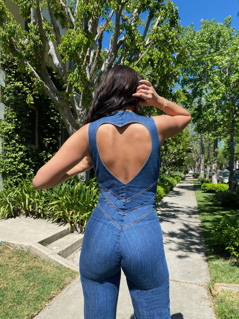 Heart-Shaped Backless Women's Denim Jumpsuit – Sakura