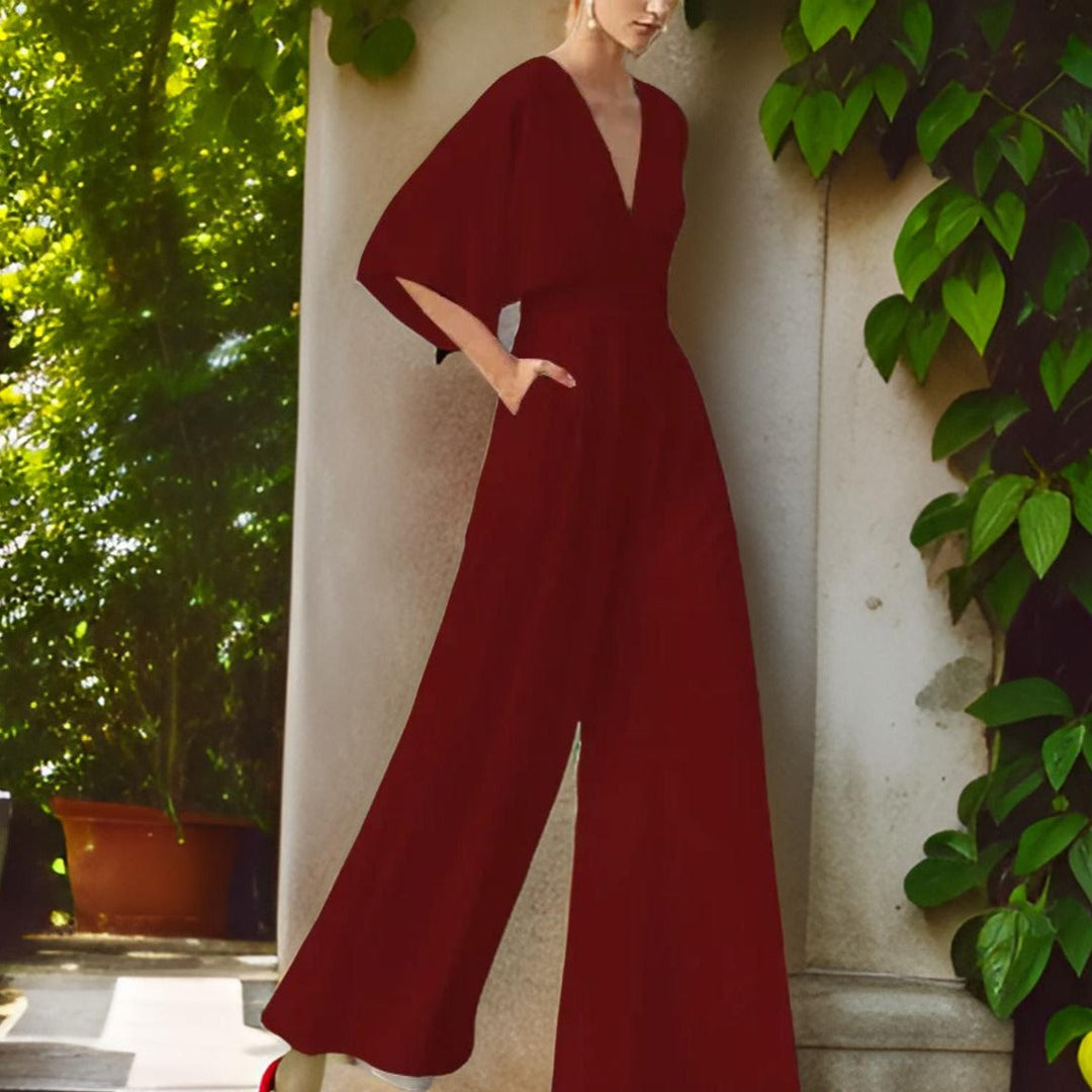 V-hals Jumpsuit met Driekwart Mouwen - Aurora Chic