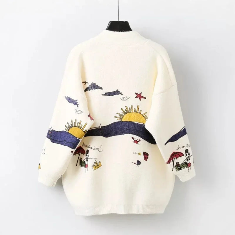 Knitted Cardigan with Playful Print and Button Closure - Nova