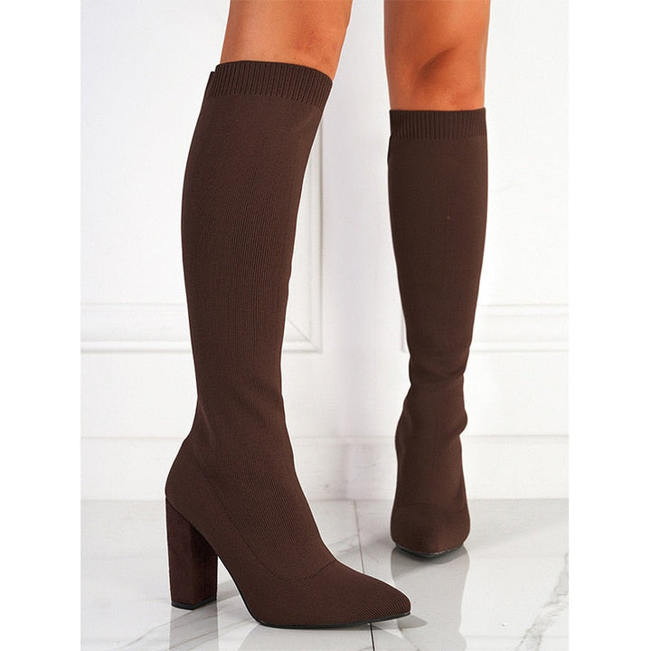 Knee-High Block Heel Stretch Boot - Camille