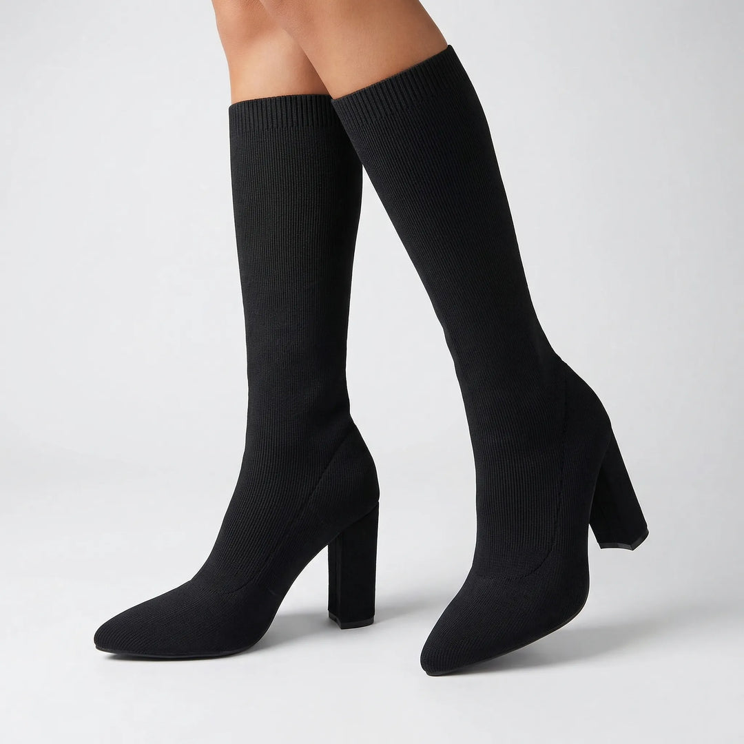 Knee-High Block Heel Stretch Boot - Camille
