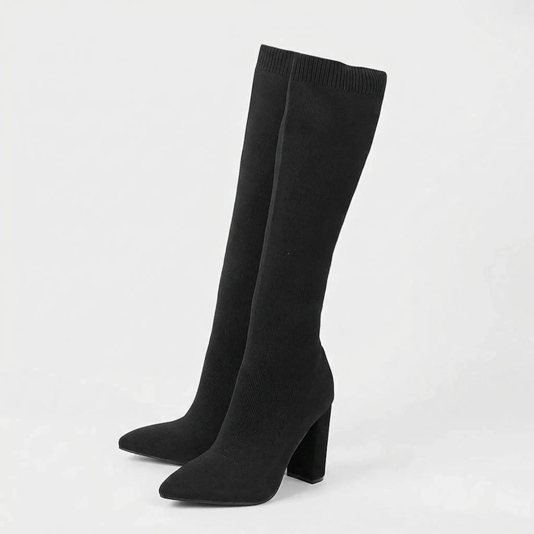 Knee-High Block Heel Stretch Boot - Camille