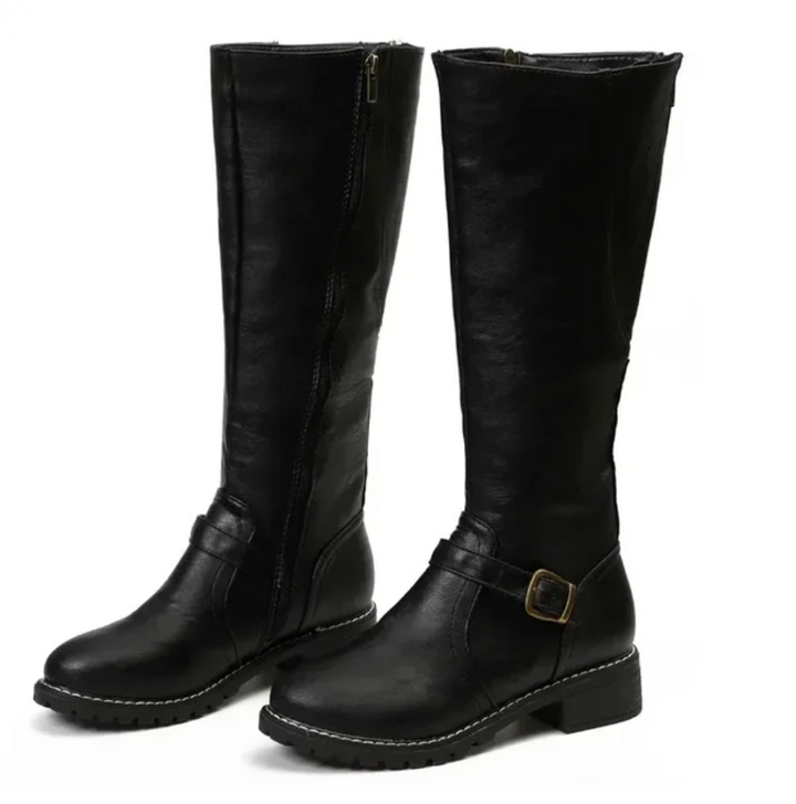 Knee-High Buckle Strap Riding Boot - Sheryl