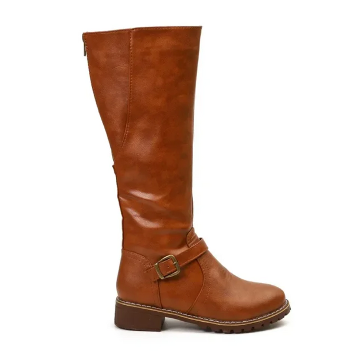 Knee-High Buckle Strap Riding Boot - Sheryl