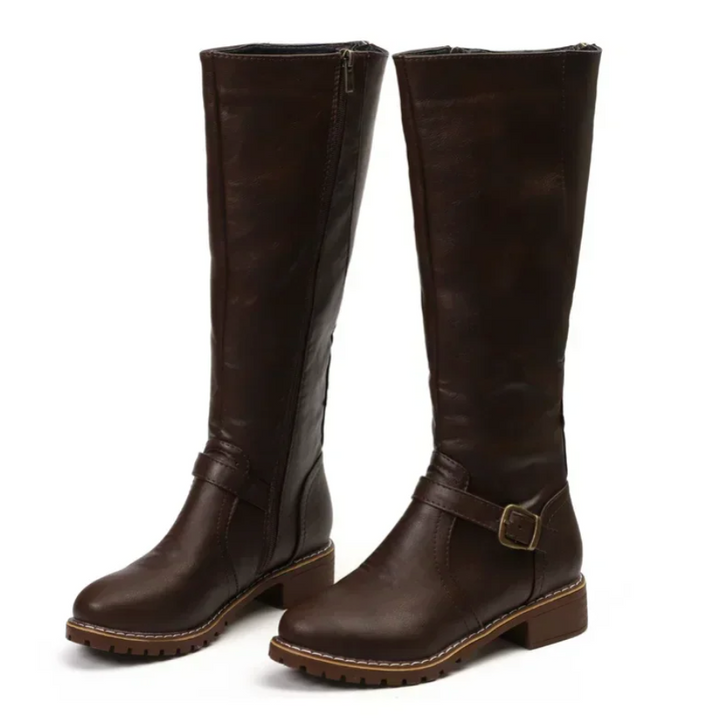 Knee-High Buckle Strap Riding Boot - Sheryl