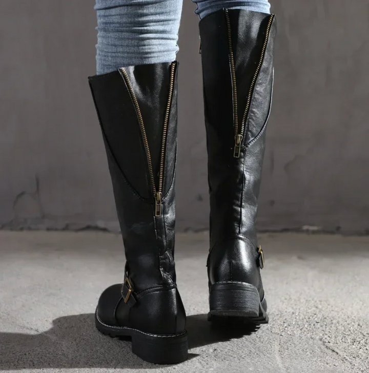 Knee-High Buckle Strap Riding Boot - Sheryl