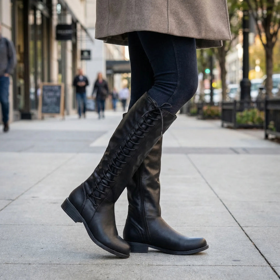 Knee-High Lace-Up Side Boots - Joyce