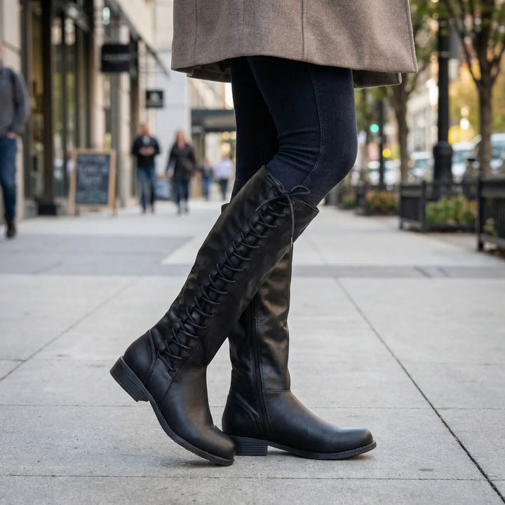 Knee-High Lace-Up Side Boots - Joyce