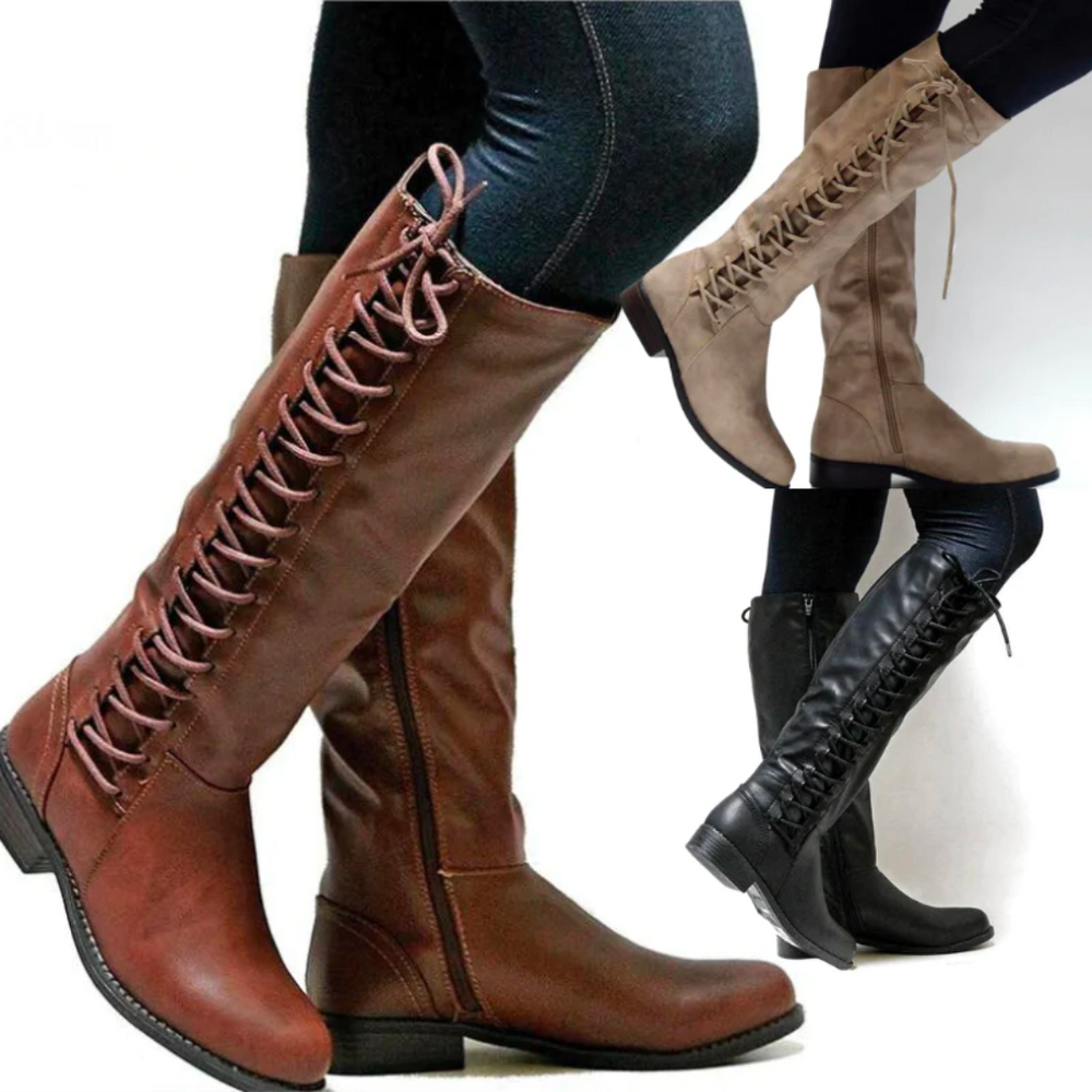 Knee-High Lace-Up Side Boots - Joyce