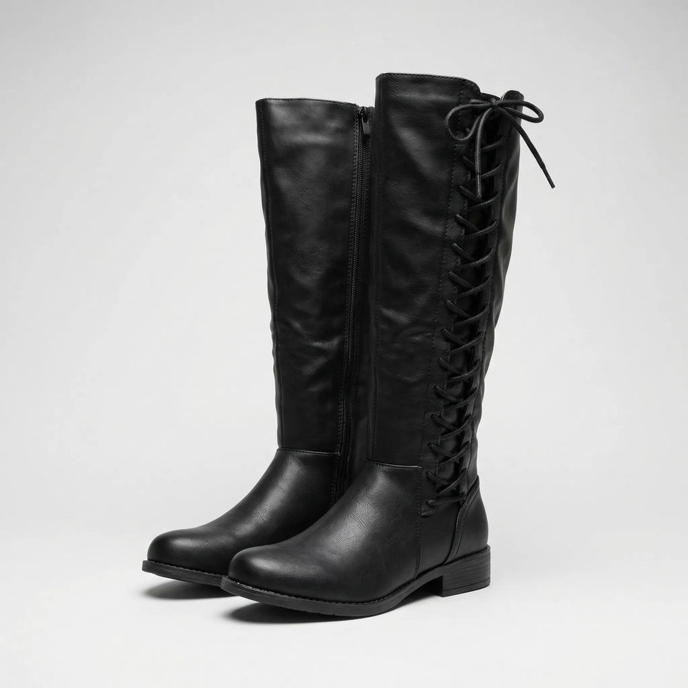 Knee-High Lace-Up Side Boots - Joyce