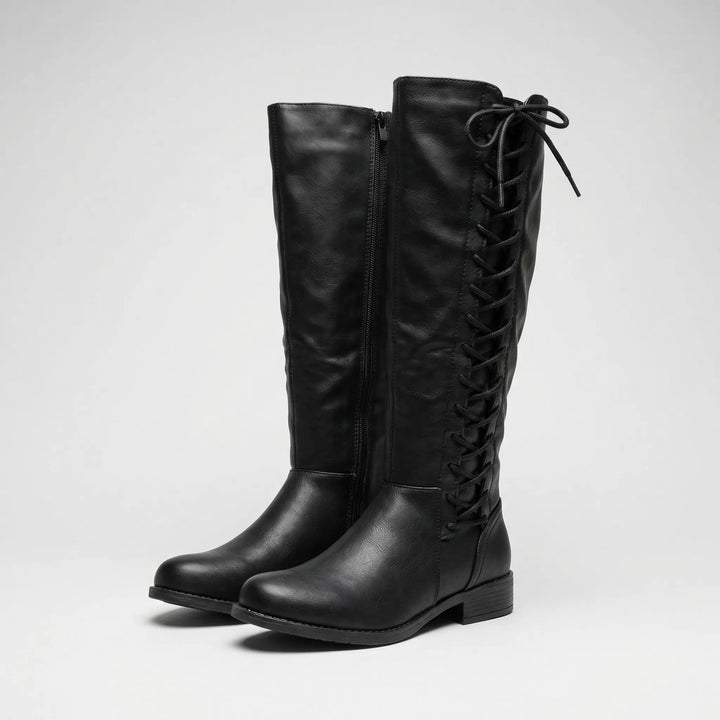 Knee-High Lace-Up Side Boots - Joyce