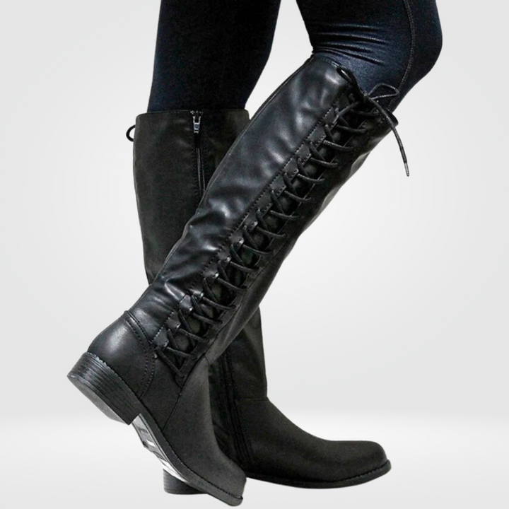 Knee-High Lace-Up Side Boots - Joyce