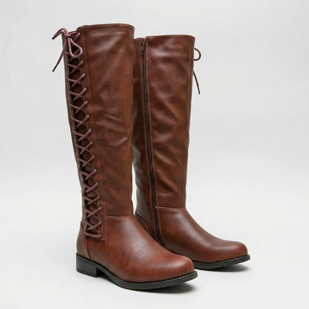 Knee-High Lace-Up Side Boots - Joyce