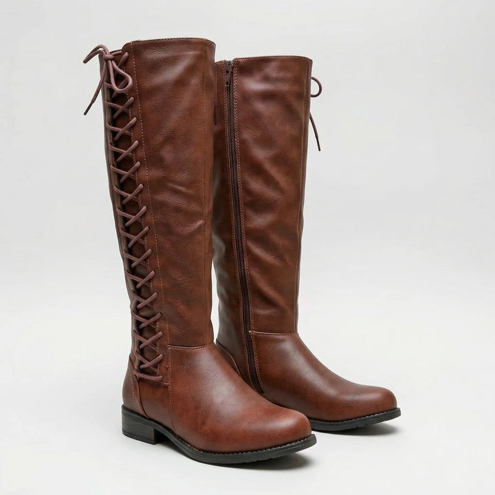 Knee-High Lace-Up Side Boots - Joyce