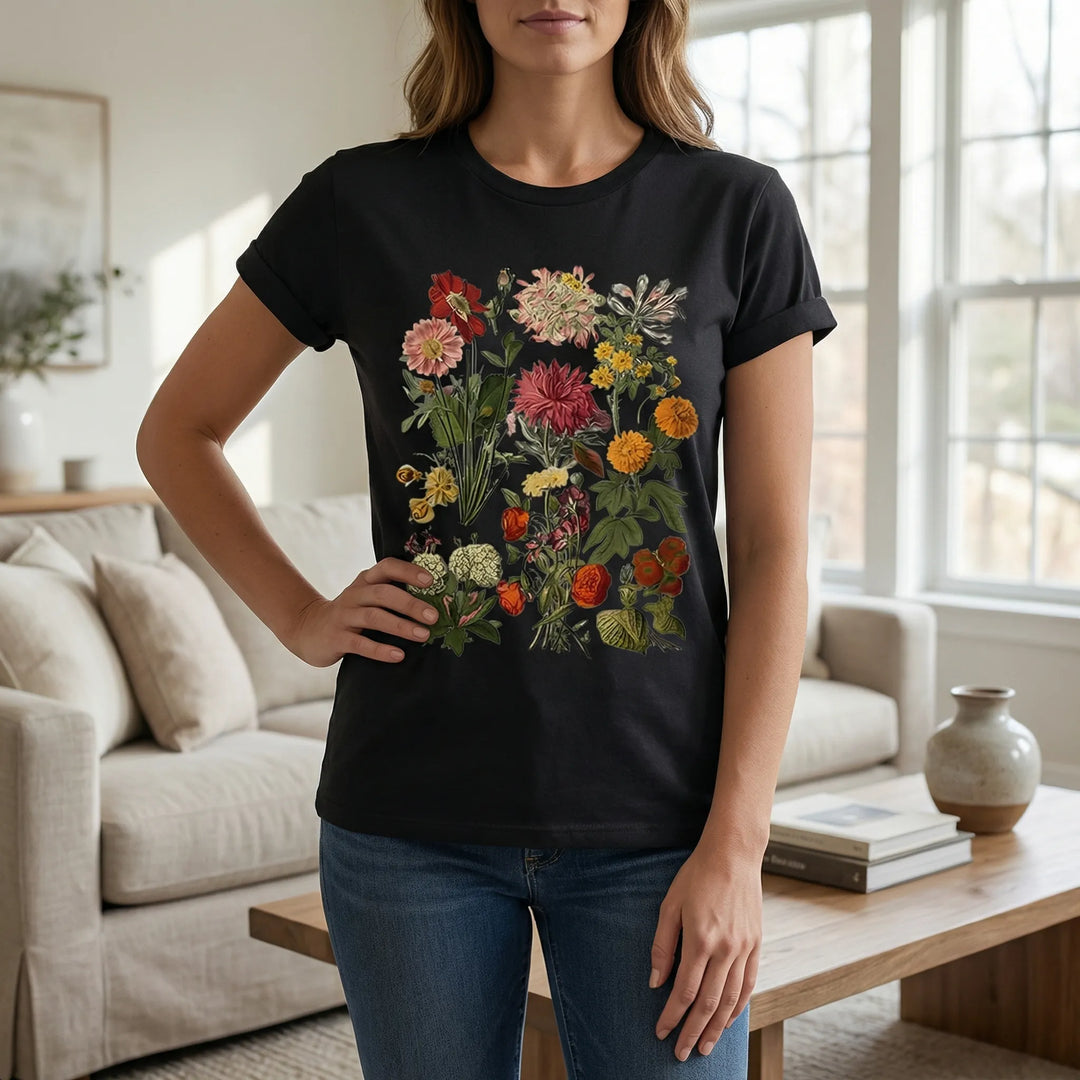 Kurzärmeliges Damen-T-Shirt Mit Blumenmotiv - Yolanda