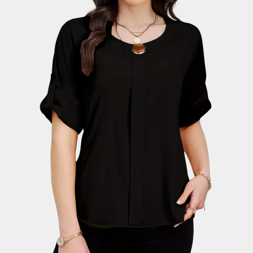 Airy Black Pleated Blouse for Women - Amira
