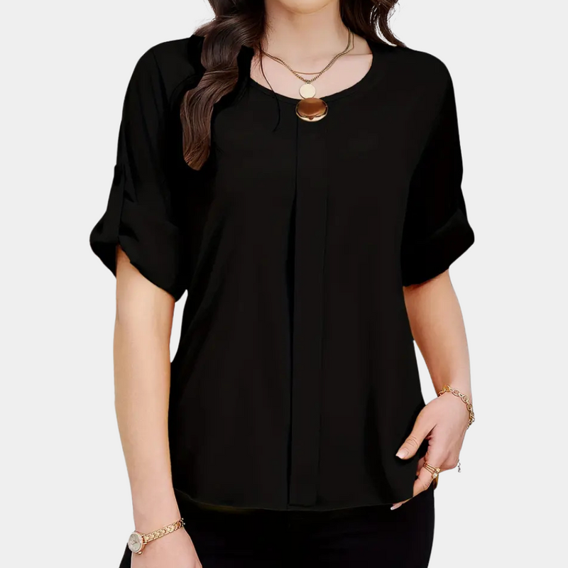 Airy Black Pleated Blouse for Women - Amira