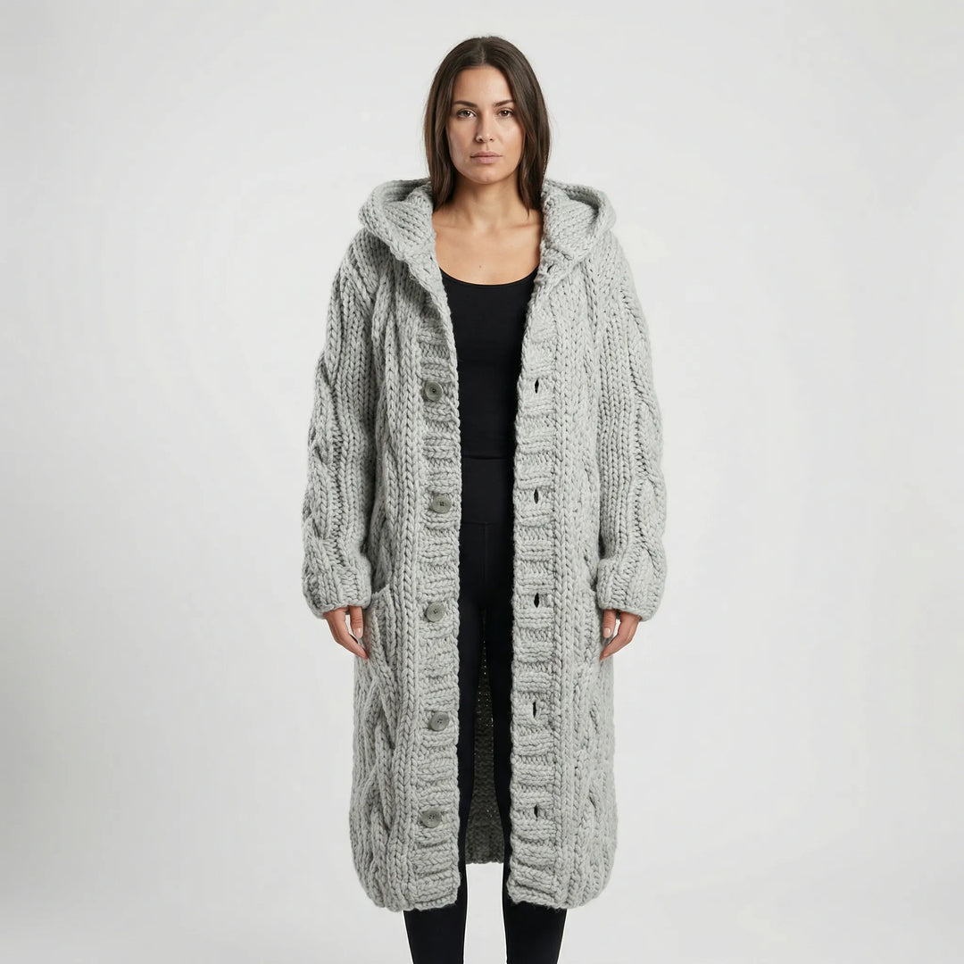 Lang Grof Gebreid Vest Met Kabelpatroon - Cathy