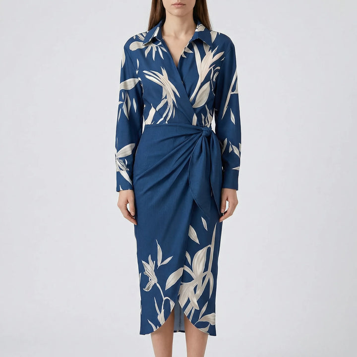 Langarm-Wickelkleid Mit Blattmuster - Mabel