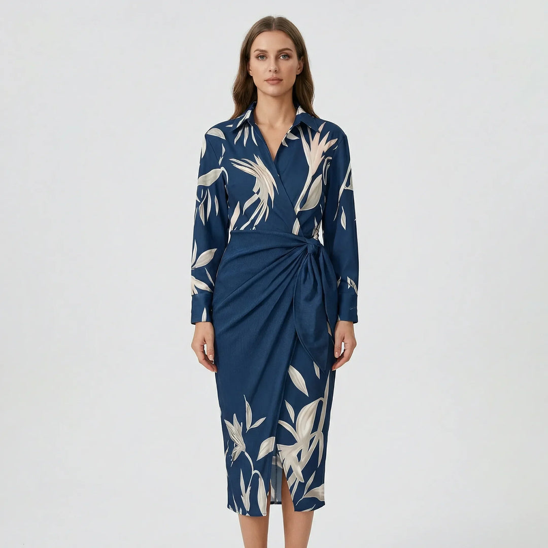 Langarm-Wickelkleid Mit Blattmuster - Mabel