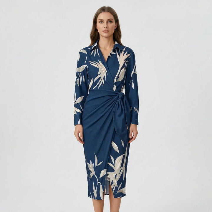 Langarm-Wickelkleid Mit Blattmuster - Mabel