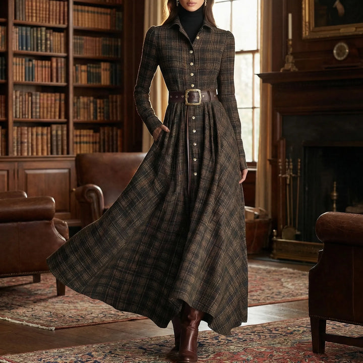 Langärmeliges Maxi-Kleid Mit Karomuster - Bethany
