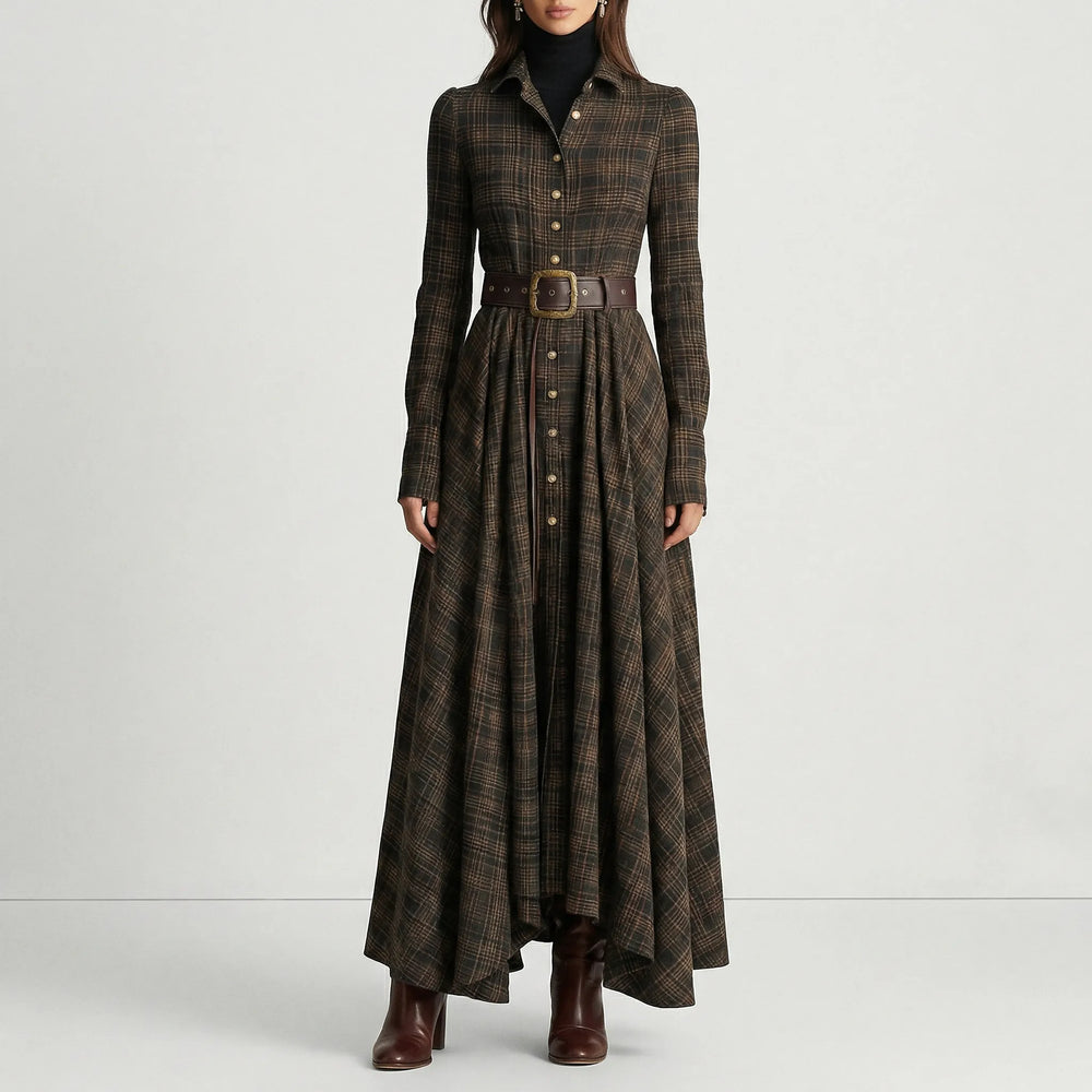 Langärmeliges Maxi-Kleid Mit Karomuster - Bethany