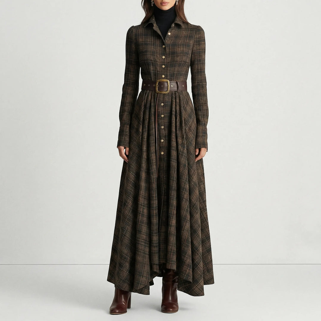 Langärmeliges Maxi-Kleid Mit Karomuster - Bethany