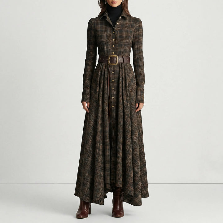 Langärmeliges Maxi-Kleid Mit Karomuster - Bethany