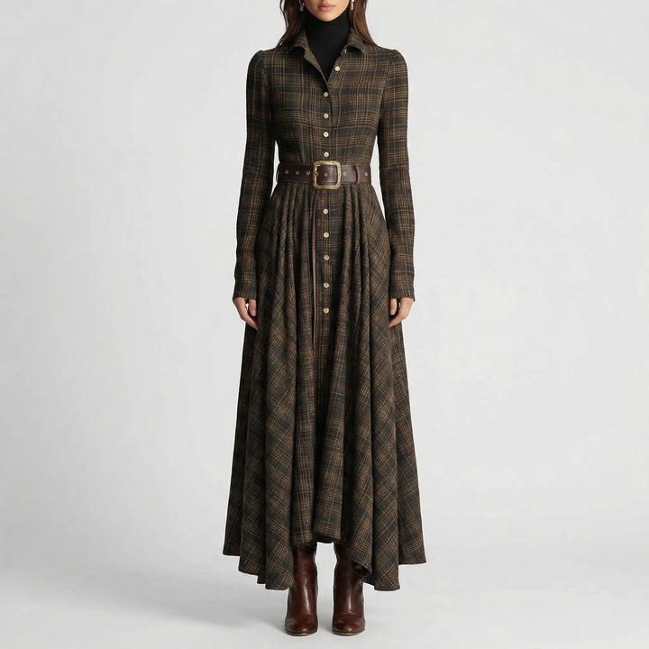 Langärmeliges Maxi-Kleid Mit Karomuster - Bethany